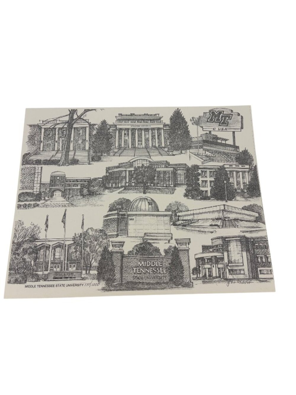 Joan Deaver MTSU Campus Print Signed Numbered 180/1000 C-USA 14x11 Art Sketch